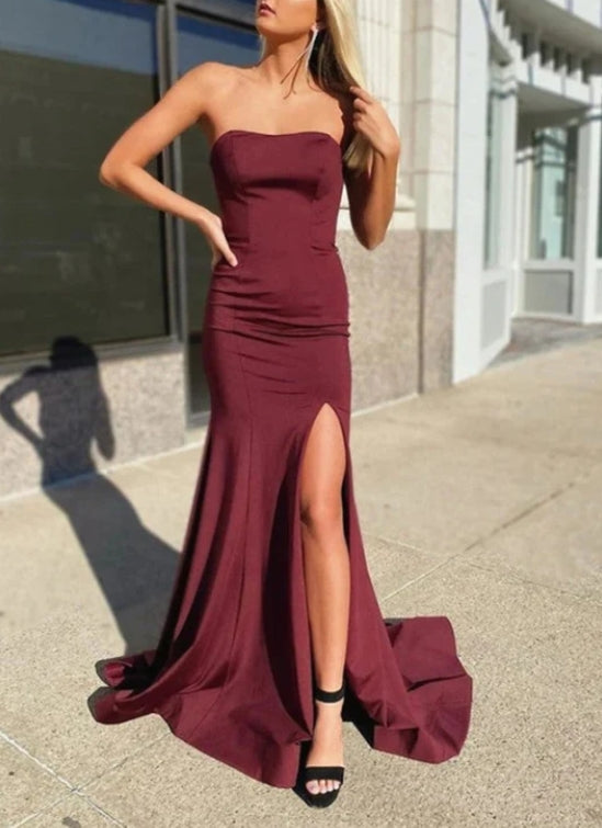 Burgundy A-Line Off-the-Shoulder Sweetheart Mermaid Prom Dress